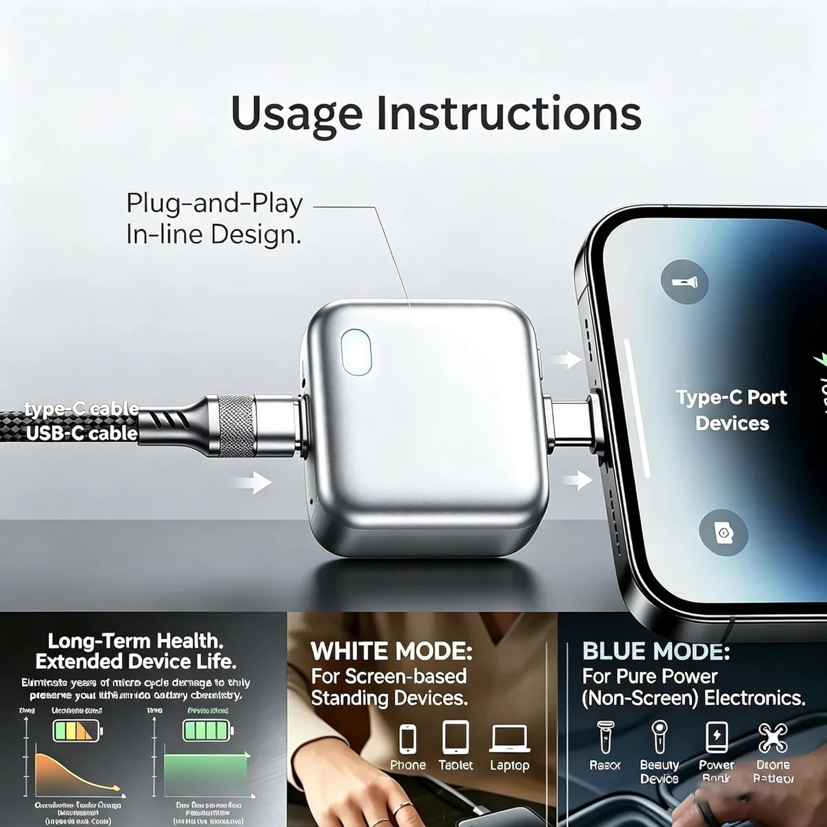 TrendXMart Automatic Charging Disconnector | Smart Auto Power Cut-Off Battery Protector | Type-C to Type-C Fast Charging
