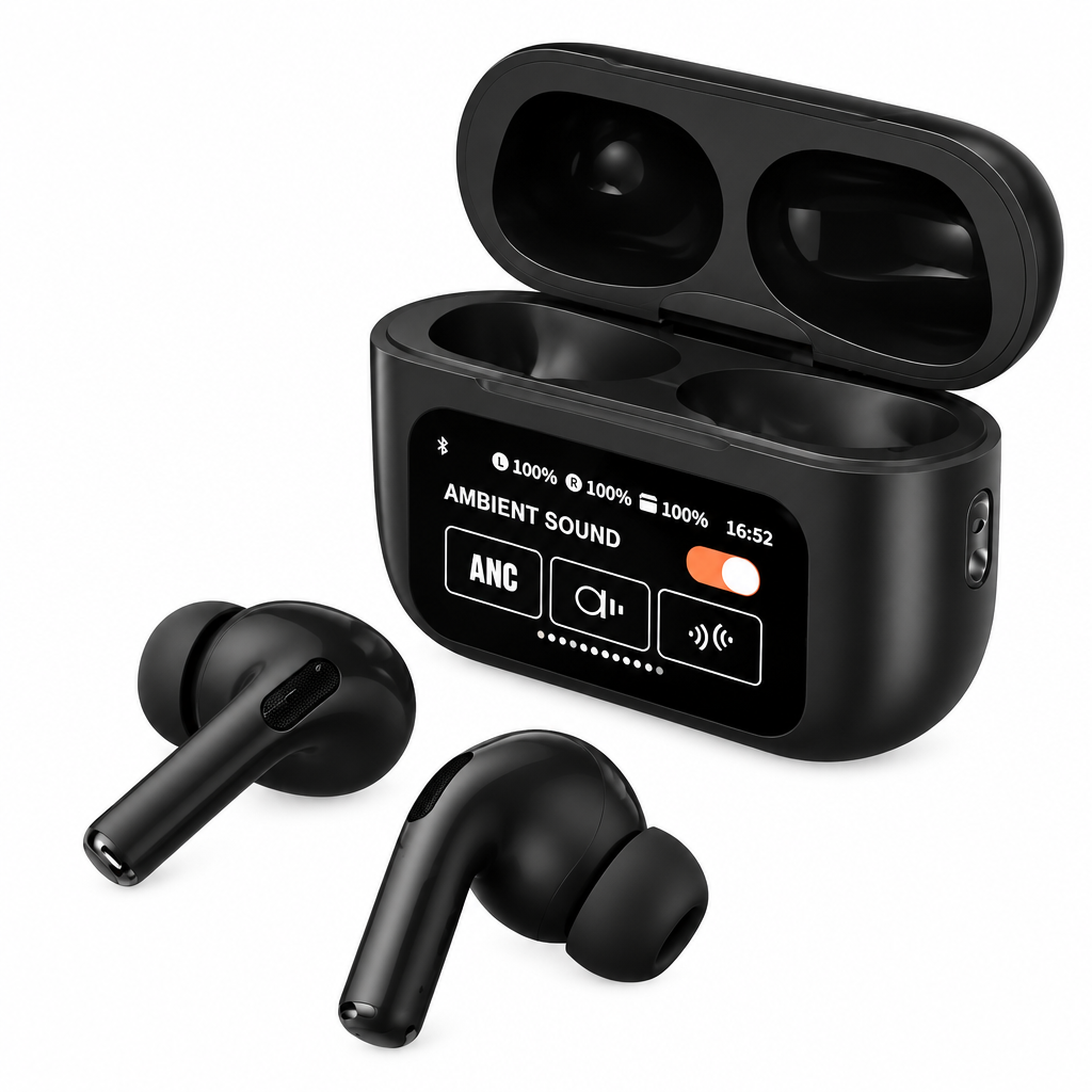 A9 Pro ANC Bluetooth 5.4 Wireless Earbuds with Smart Screen and Active Noise Cancellation