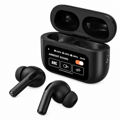 A9 Pro ANC Bluetooth 5.4 Wireless Earbuds with Smart Screen and Active Noise Cancellation